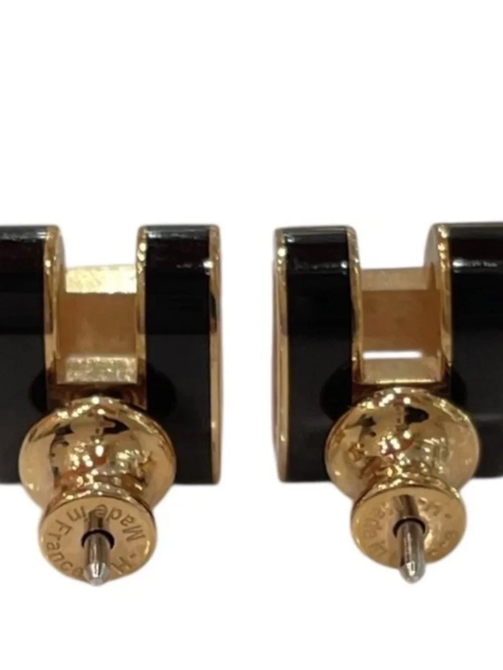 Hermes Mini H Pop Earrings Black and Gold